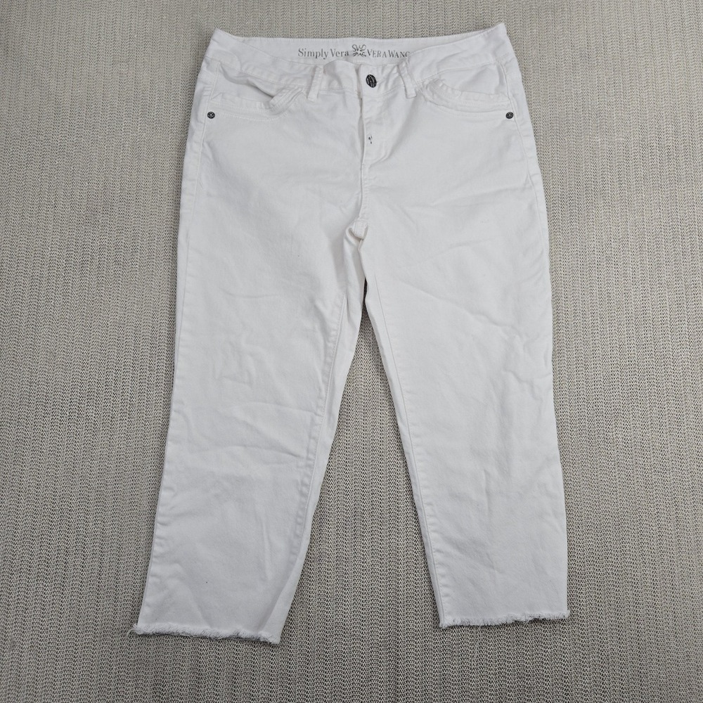 Simply Vera Vera Wang Jeans Womens 10 White Straight Cropped Raw Hem Stretch